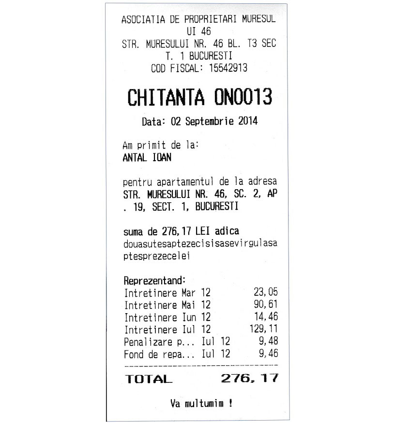 Model de chitanţă